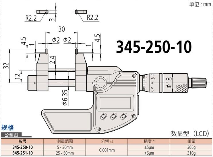 三豐數(shù)顯內徑千分尺345-250